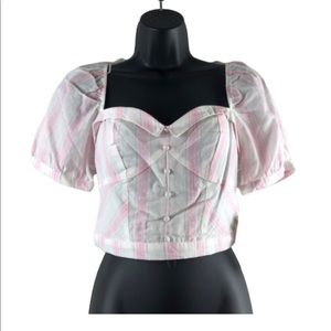 Gianni binni large top puffy sleeve pink and white